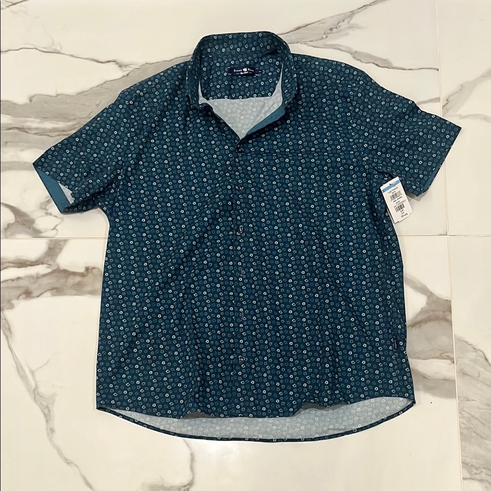 Men's Short-Sleeve Printed Casual Button-Down Shirt - Teal